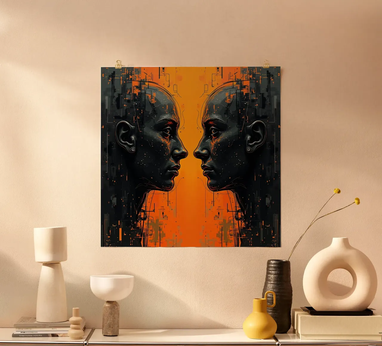 Immagine_specchio_arancione_8 poster con telaio in alluminio da AI-Portraits by LK