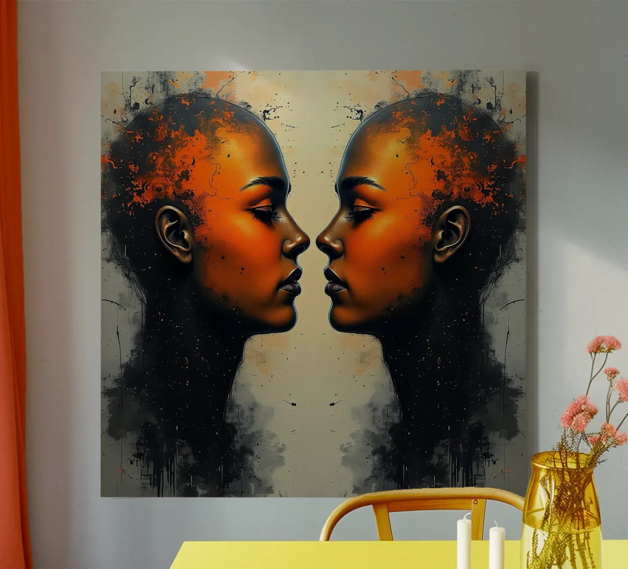 Mirror_image_orange_9 canvas with Floater frame by AI-Portraits by LK