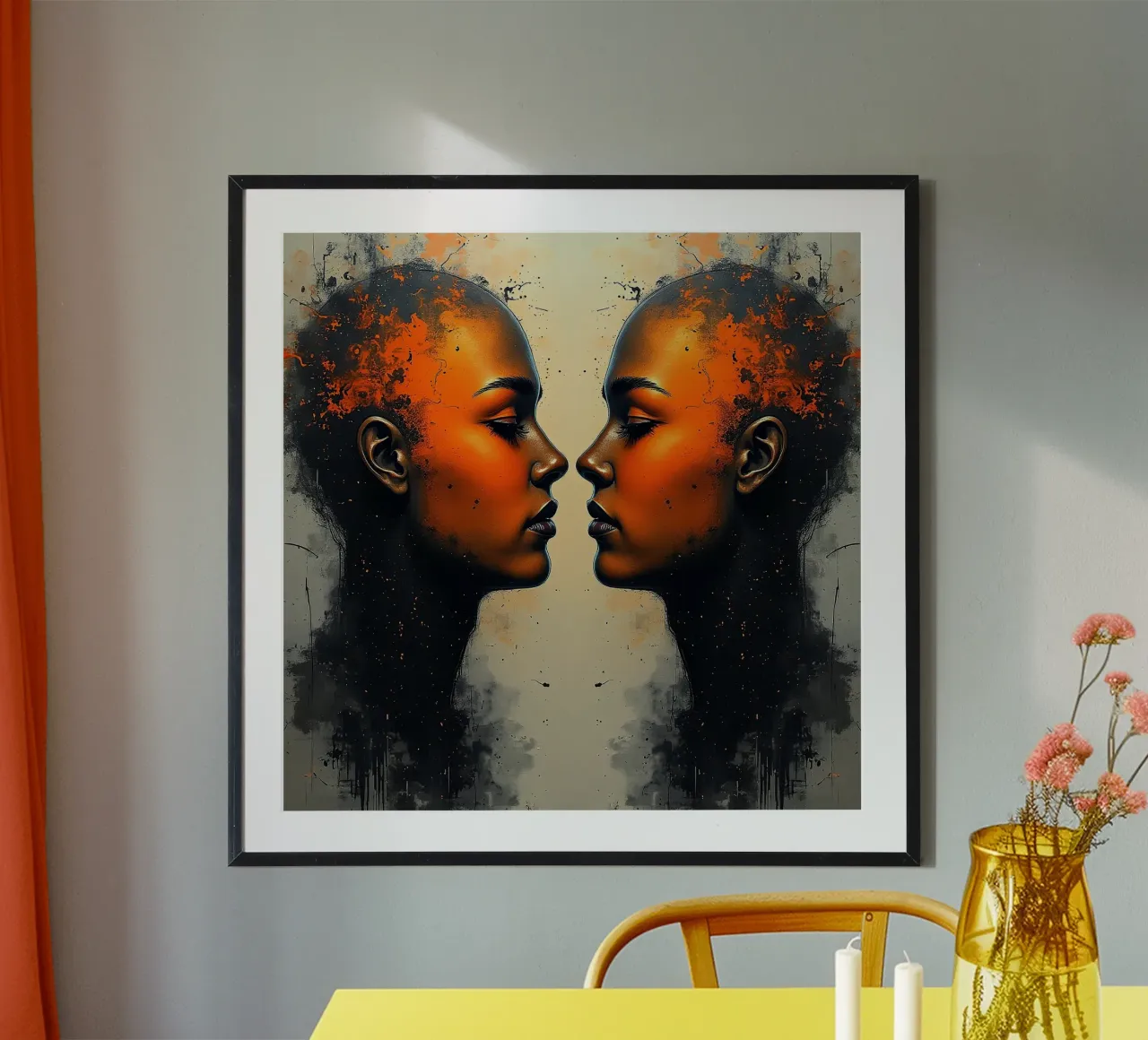 Immagine_specchio_arancione_9 poster con telaio in alluminio da AI-Portraits by LK