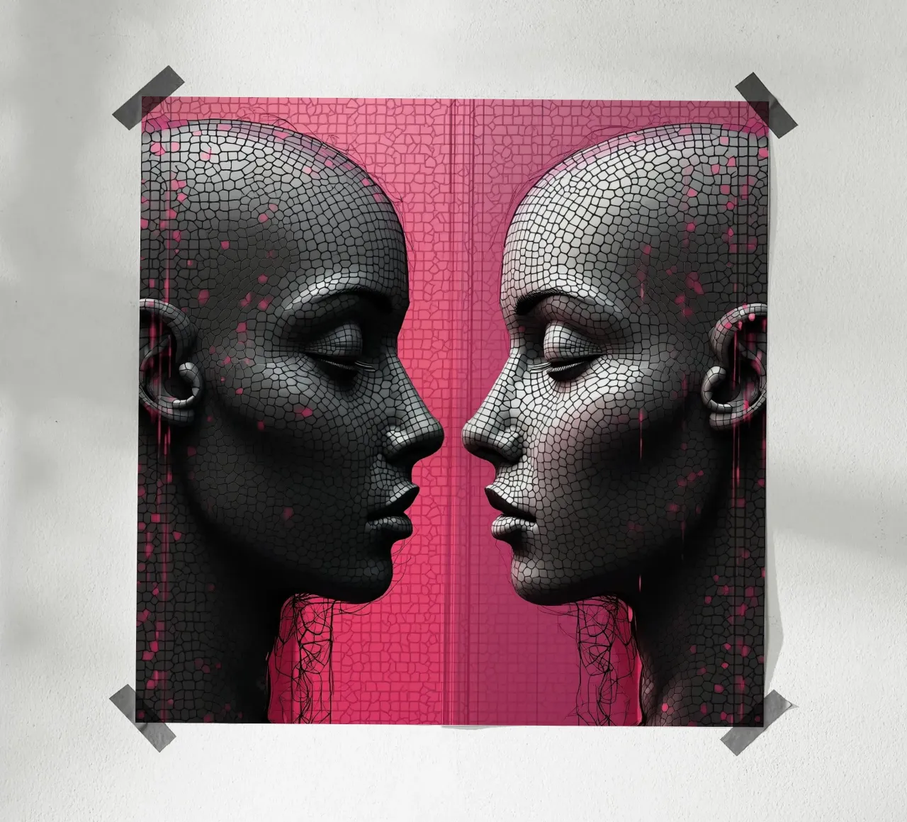 Specchio immagine_rosa_1 poster con telaio in alluminio da AI-Portraits by LK