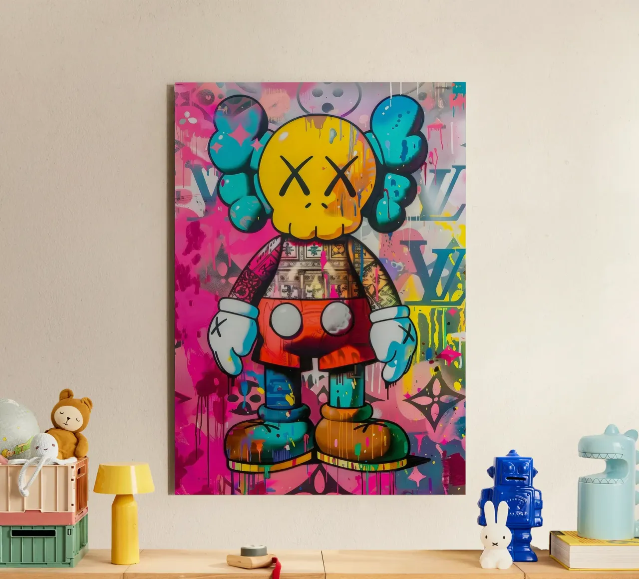 Kaws Inspired Pop Art Painting alluminio dibond da Nando Art