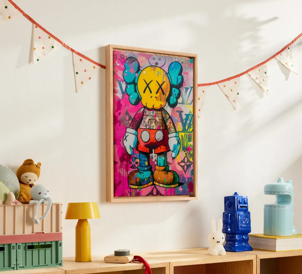 Kaws Inspired Pop Art Painting tela con Cornice a cassetta da Nando Art