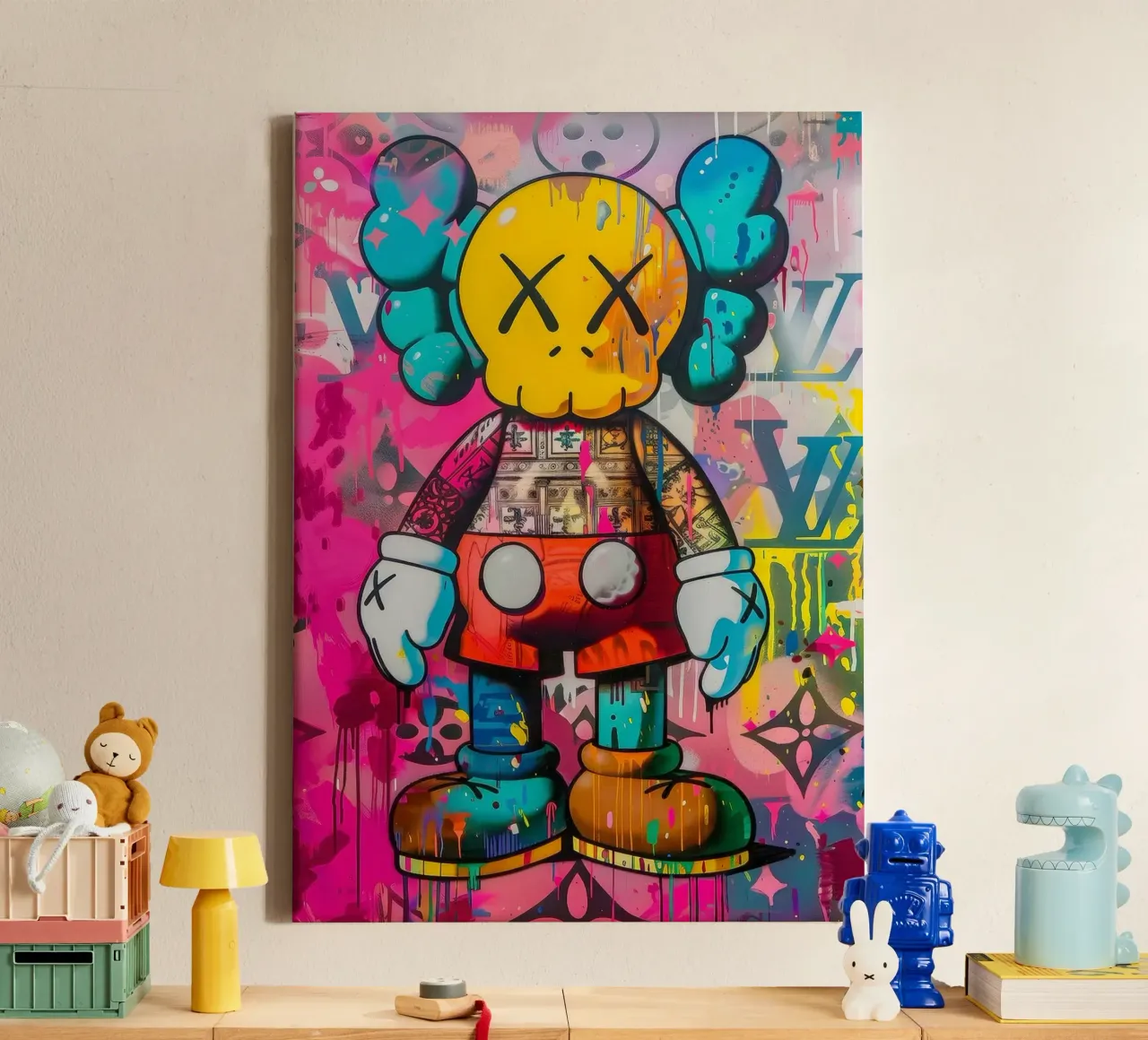 Kaws Inspired Pop Art Painting tela con Cornice a cassetta da Nando Art