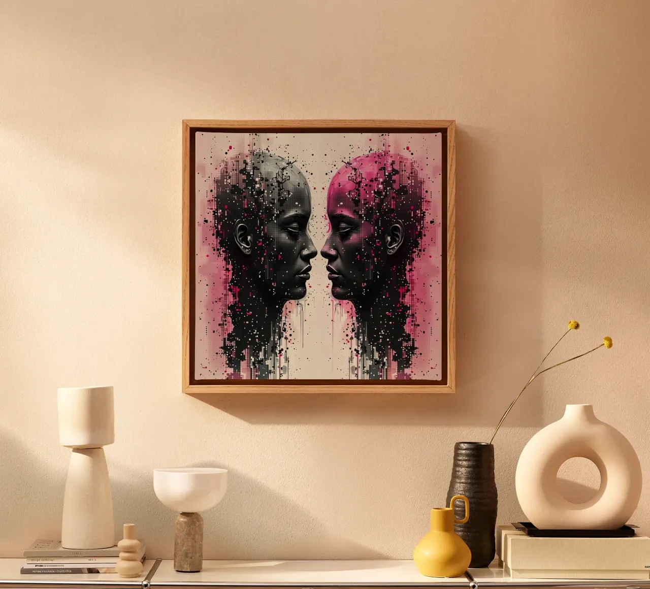 Immagine_specchio_rosa_3 tela con Cornice a cassetta da AI-Portraits by LK