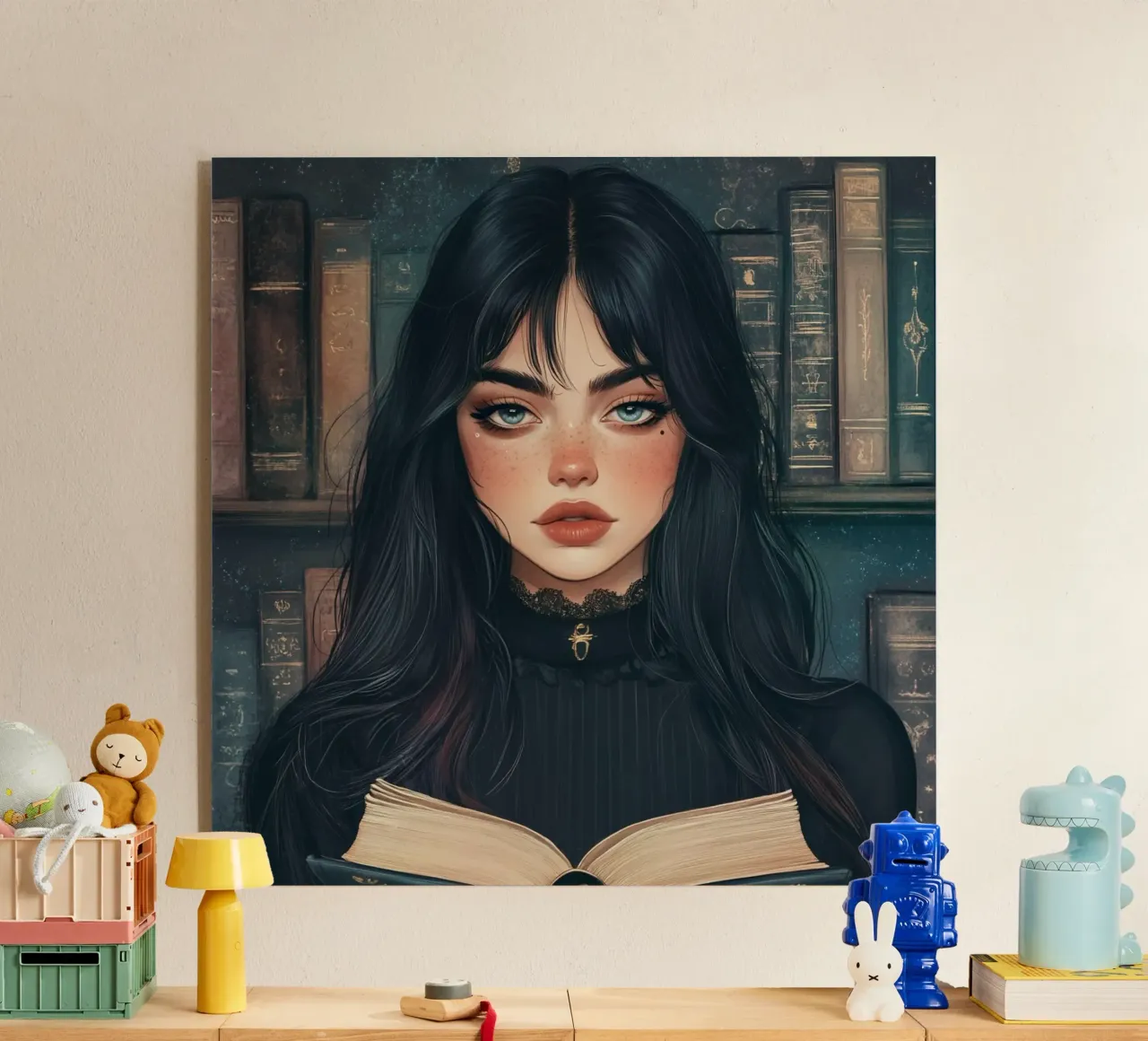 Donne e biblioteca plexiglass da pixel