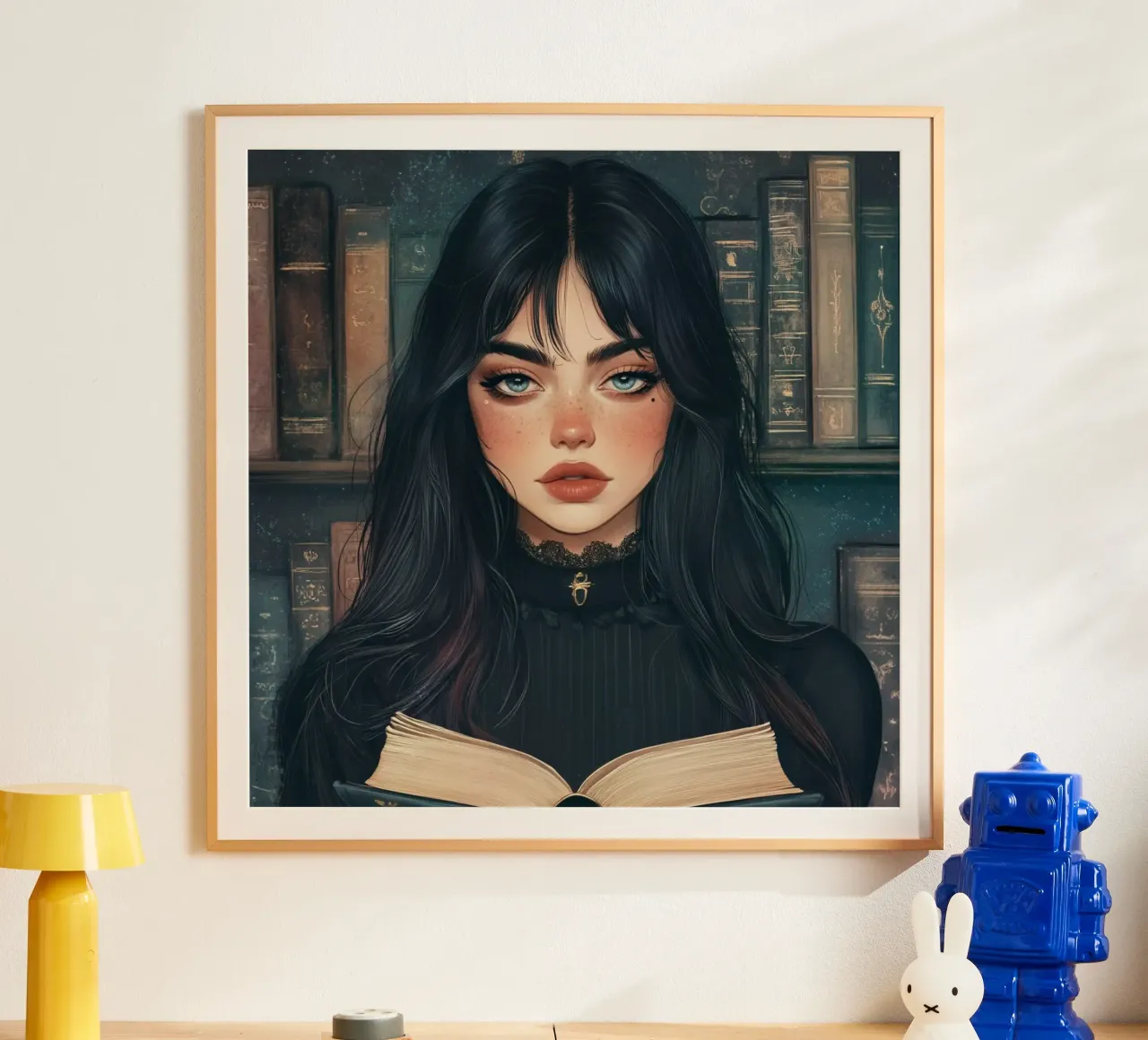 Donne e biblioteca poster con telaio in alluminio da pixel
