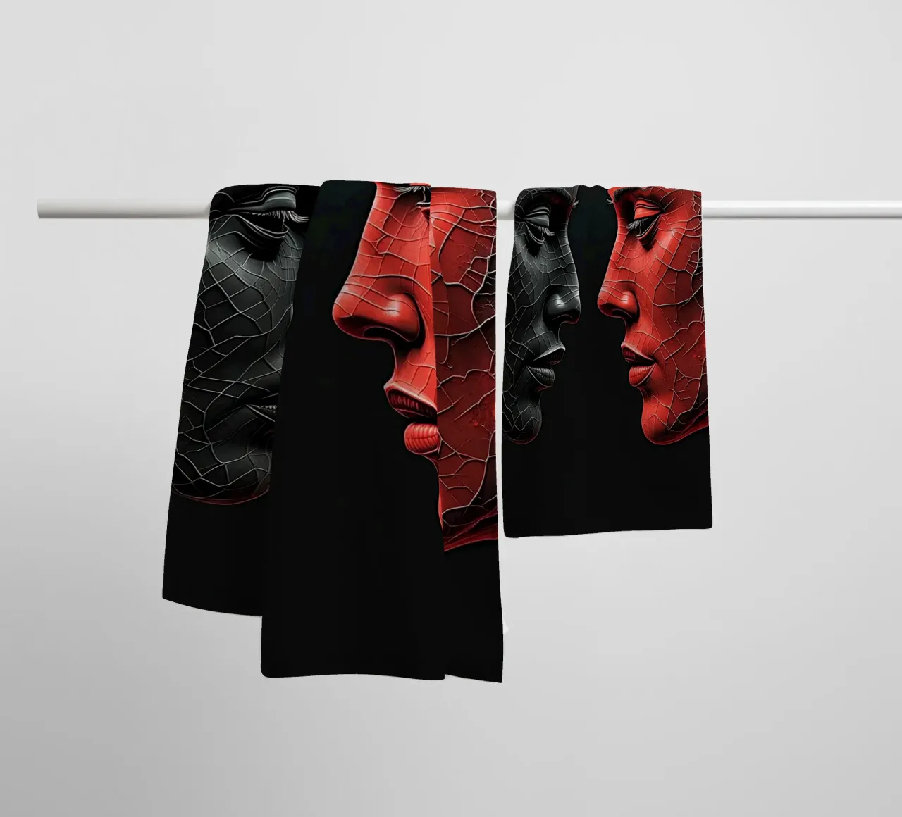 Mirror_image_red_1 towel by AI-Portraits by LK