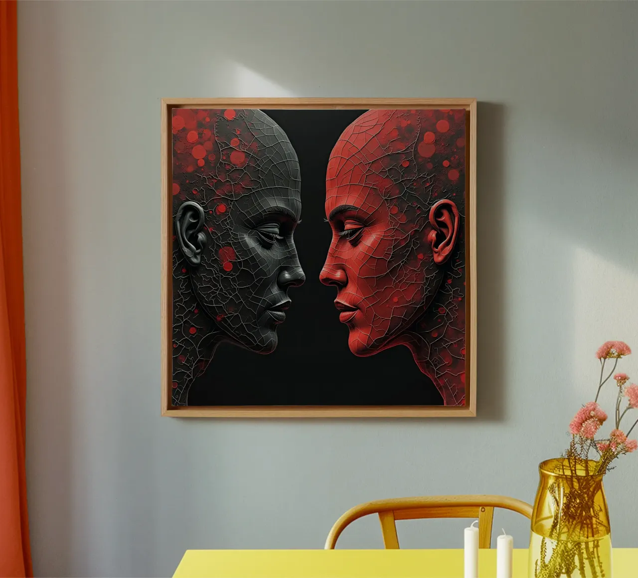 Immagine_specchio_rosso_1 tela con Cornice a cassetta da AI-Portraits by LK