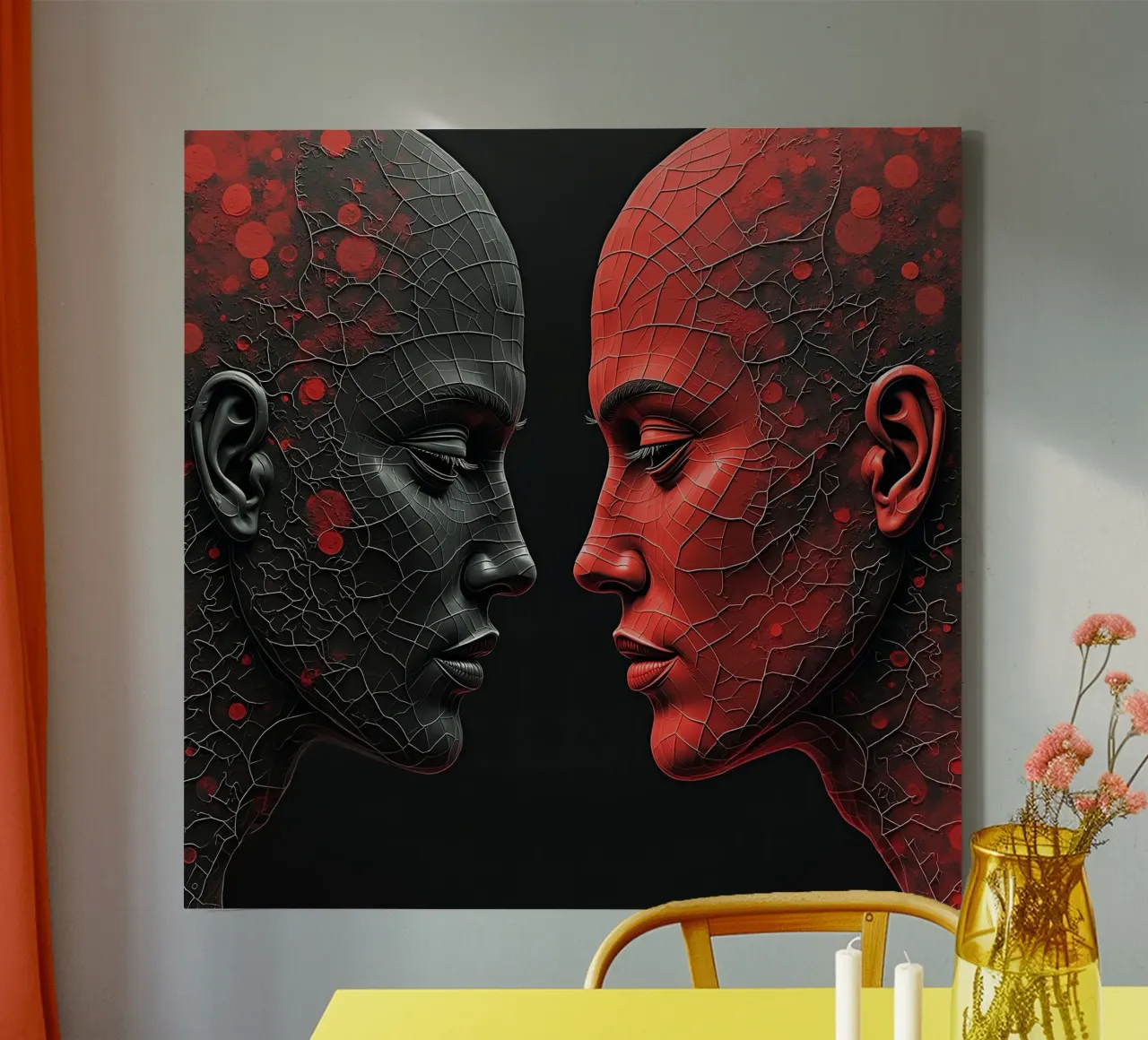 Immagine_specchio_rosso_1 tela con Cornice a cassetta da AI-Portraits by LK