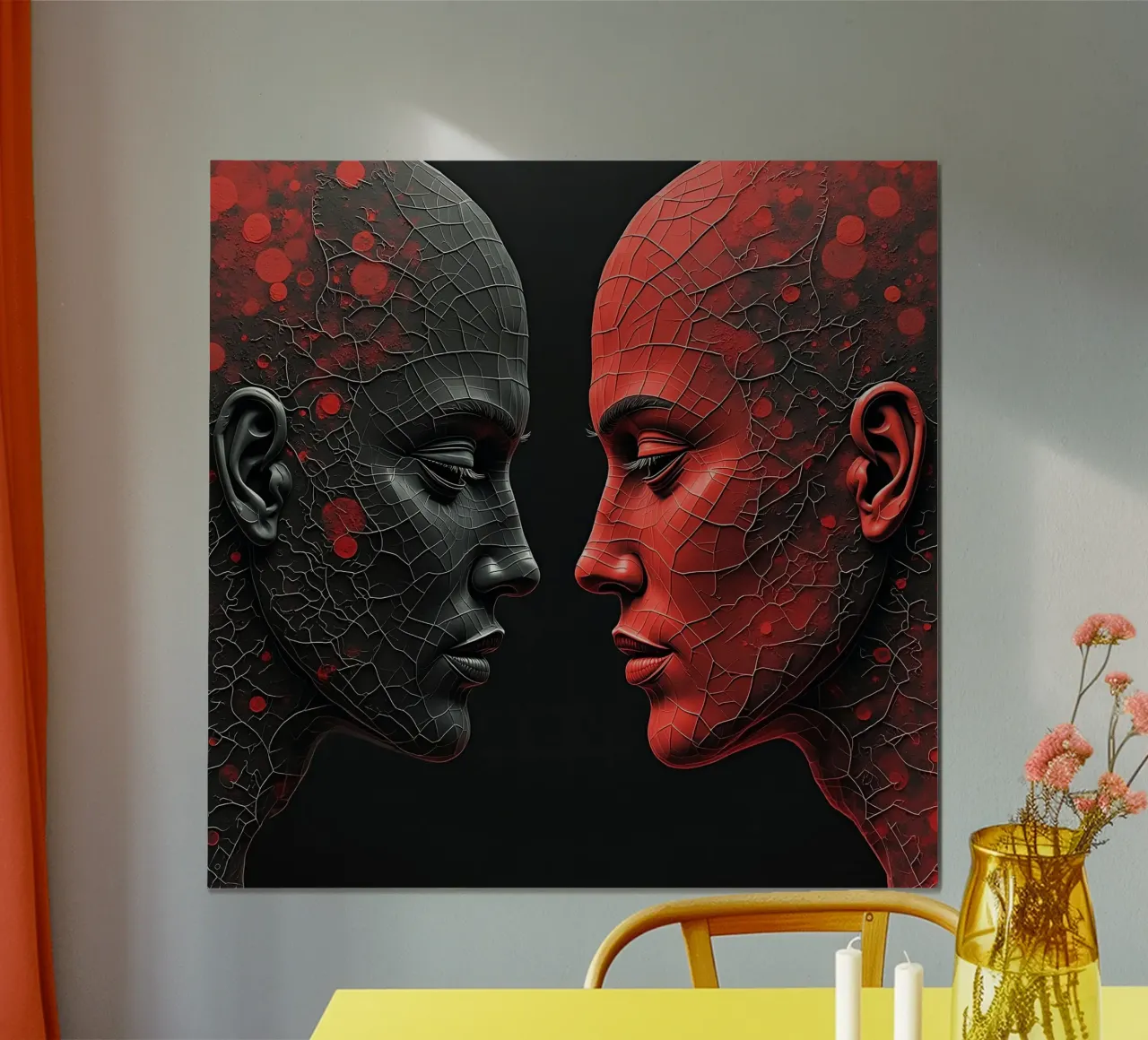 Immagine_specchio_rosso_1 poster con telaio in alluminio da AI-Portraits by LK