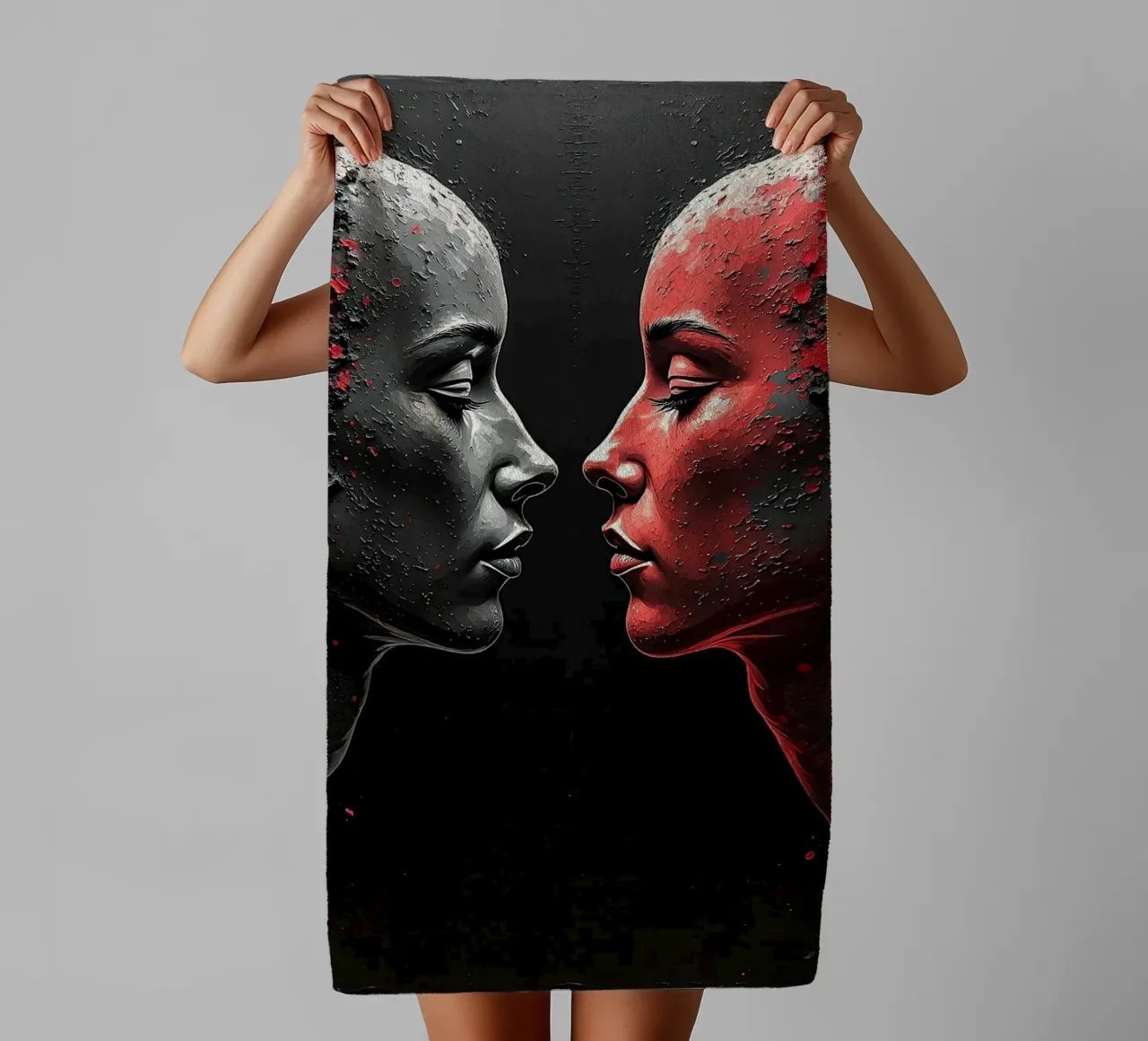 Mirror_image_red_2 towel by AI-Portraits by LK