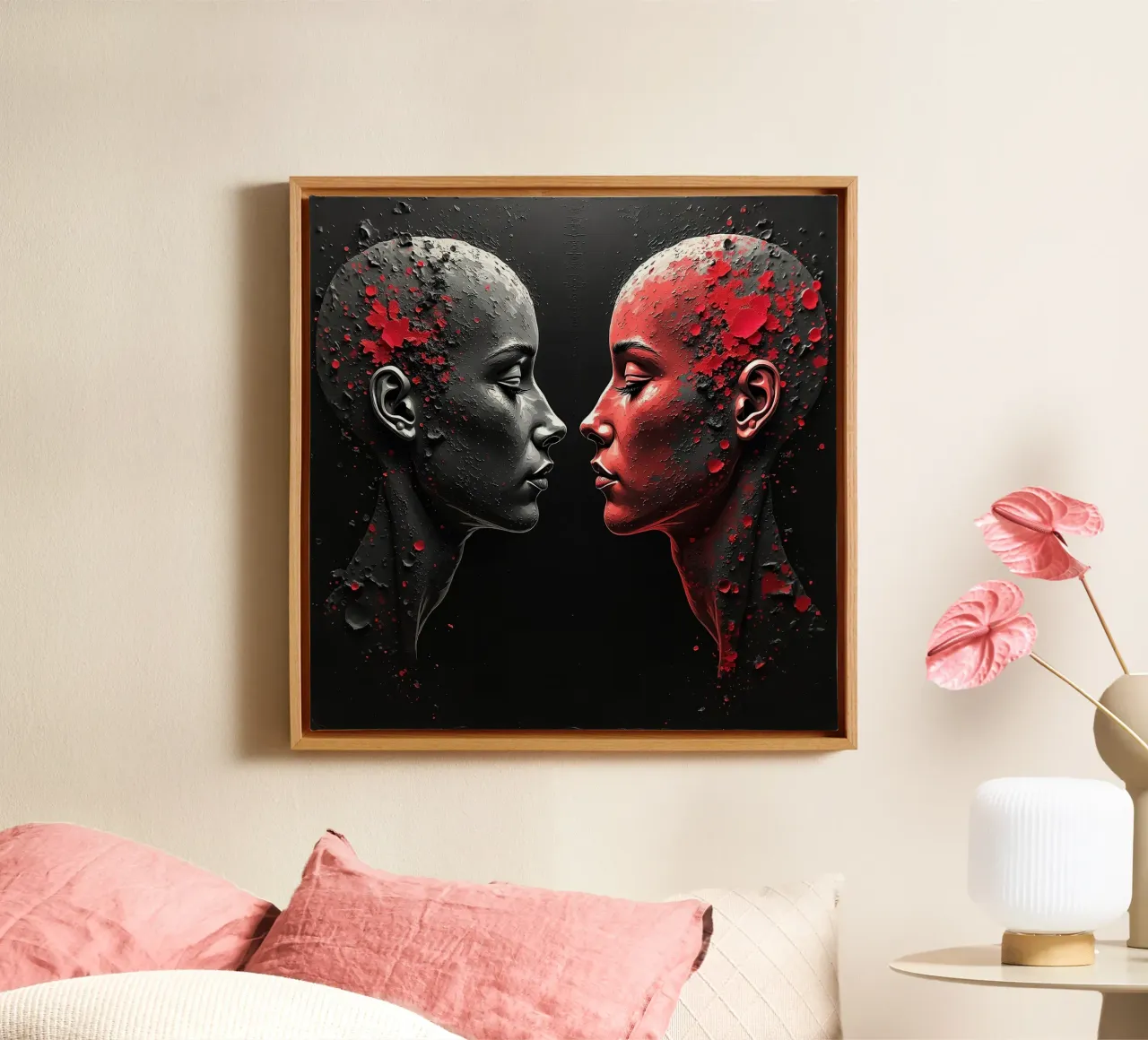 Immagine_specchio_rosso_2 tela con Cornice a cassetta da AI-Portraits by LK