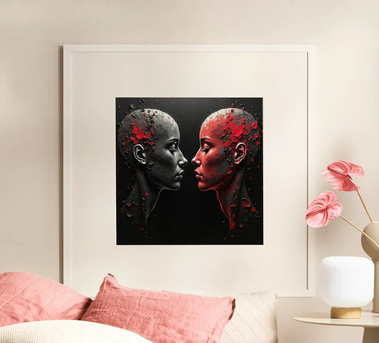 Immagine_specchio_rosso_2 poster con telaio in alluminio da AI-Portraits by LK