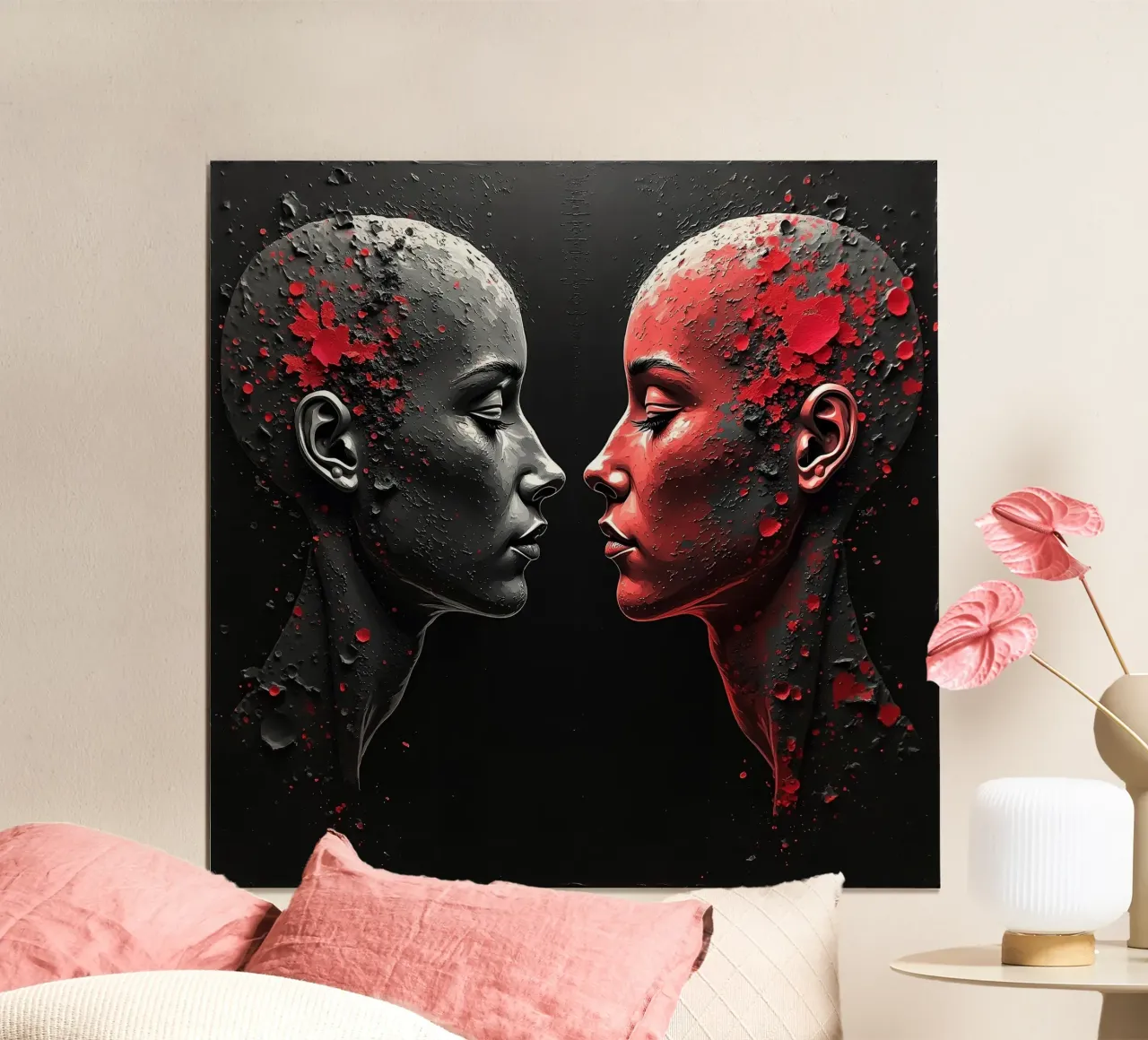 Immagine_specchio_rosso_2 poster con telaio in alluminio da AI-Portraits by LK