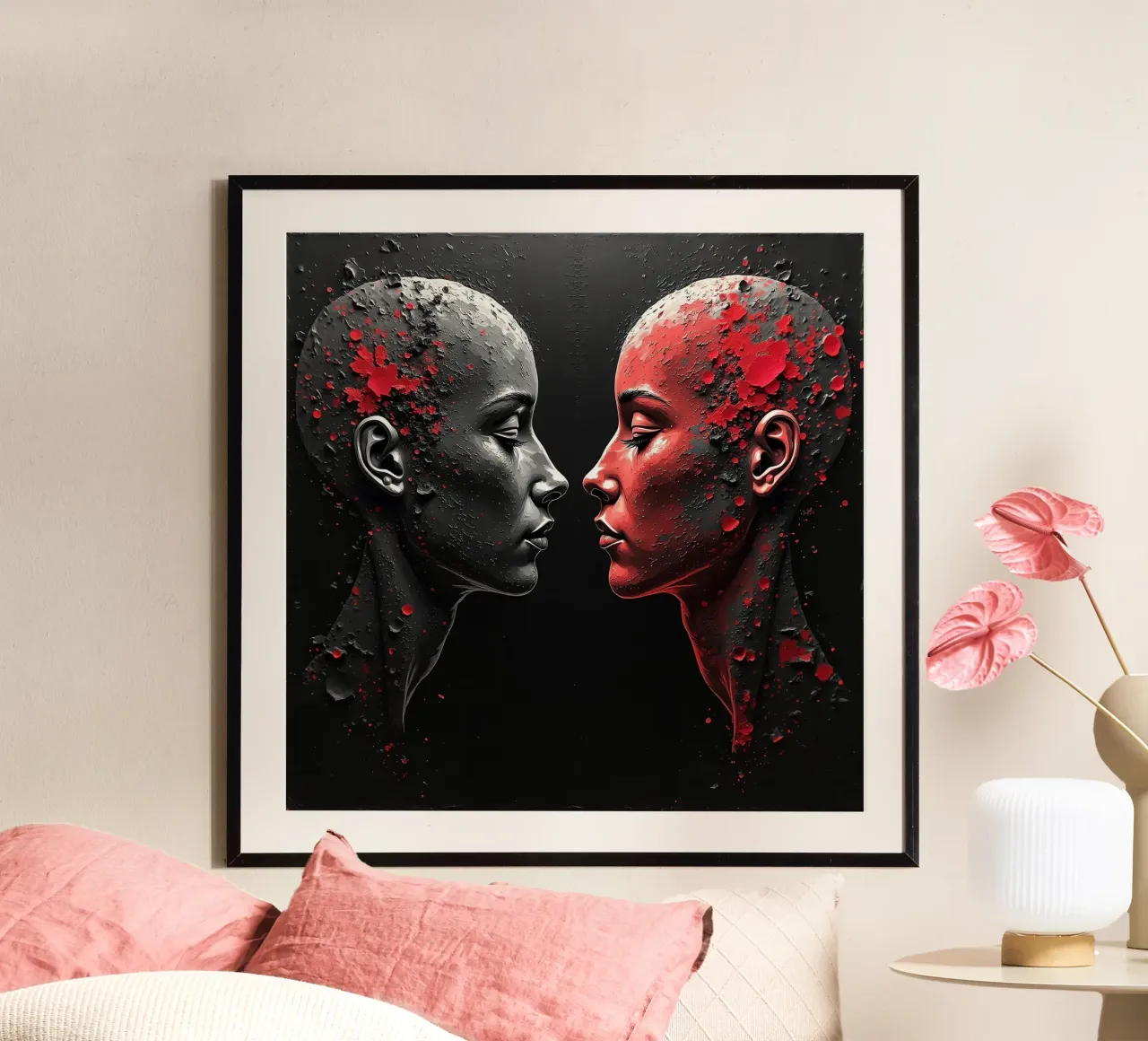Immagine_specchio_rosso_2 poster con telaio in alluminio da AI-Portraits by LK