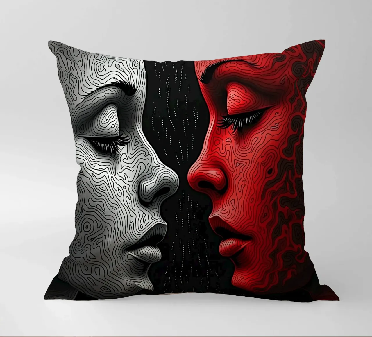 Immagine_specchio_rosso_3 cuscino da AI-Portraits by LK