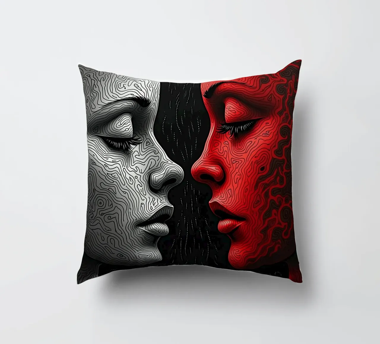 Immagine_specchio_rosso_3 cuscino da AI-Portraits by LK
