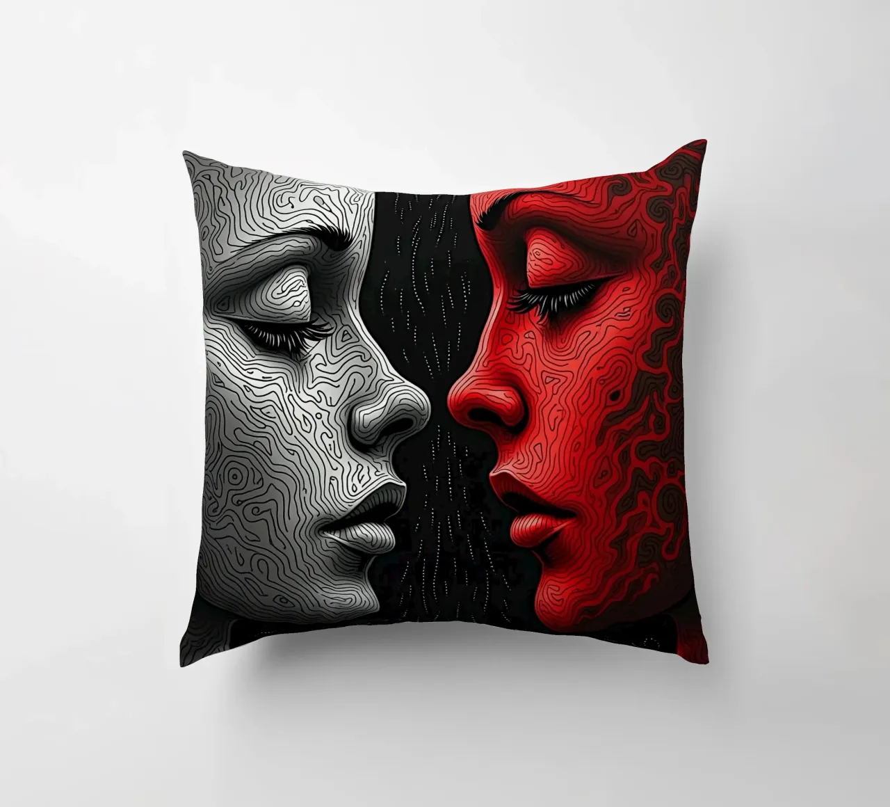 Immagine_specchio_rosso_3 cuscino da AI-Portraits by LK