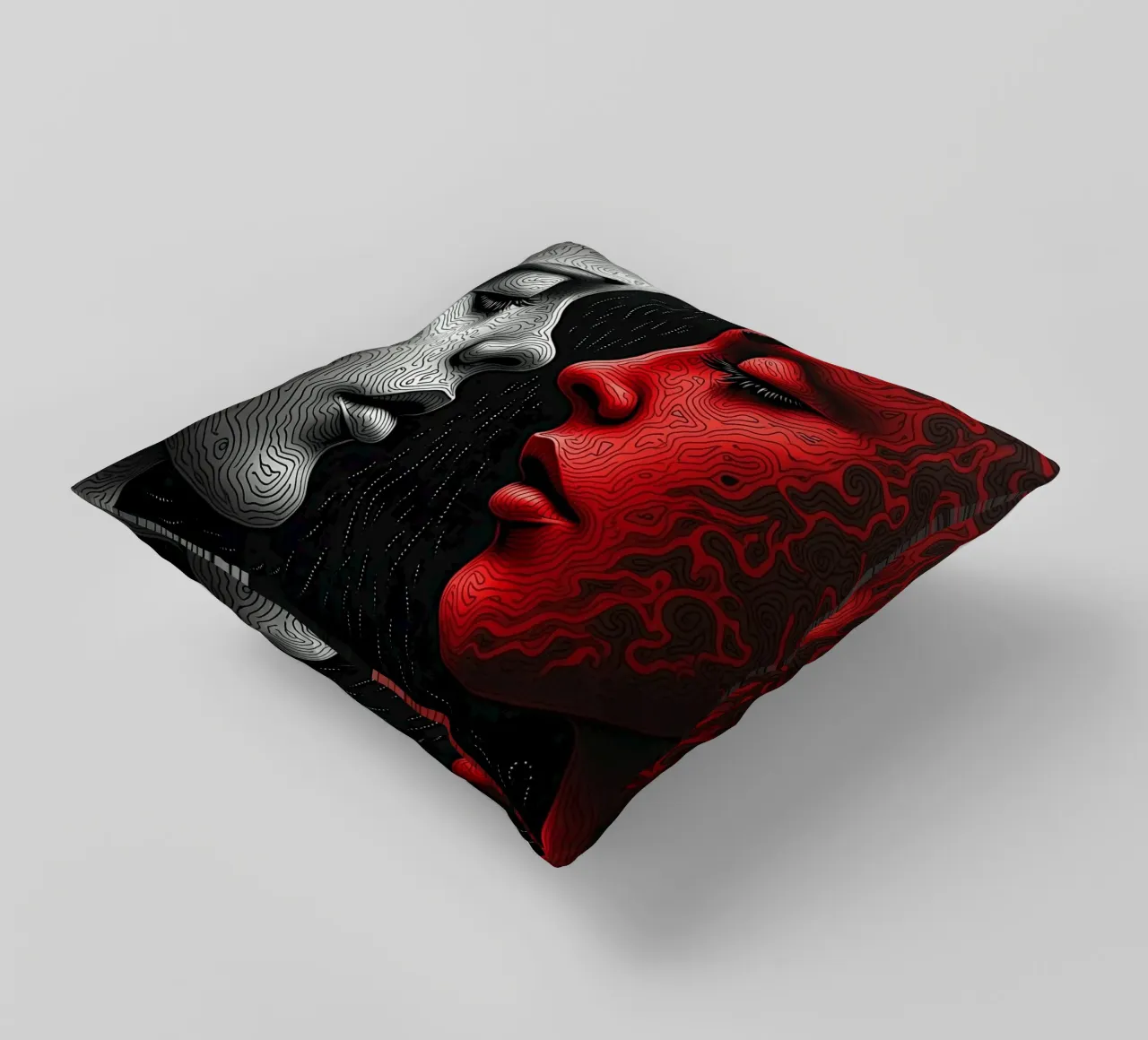 Immagine_specchio_rosso_3 cuscino da AI-Portraits by LK