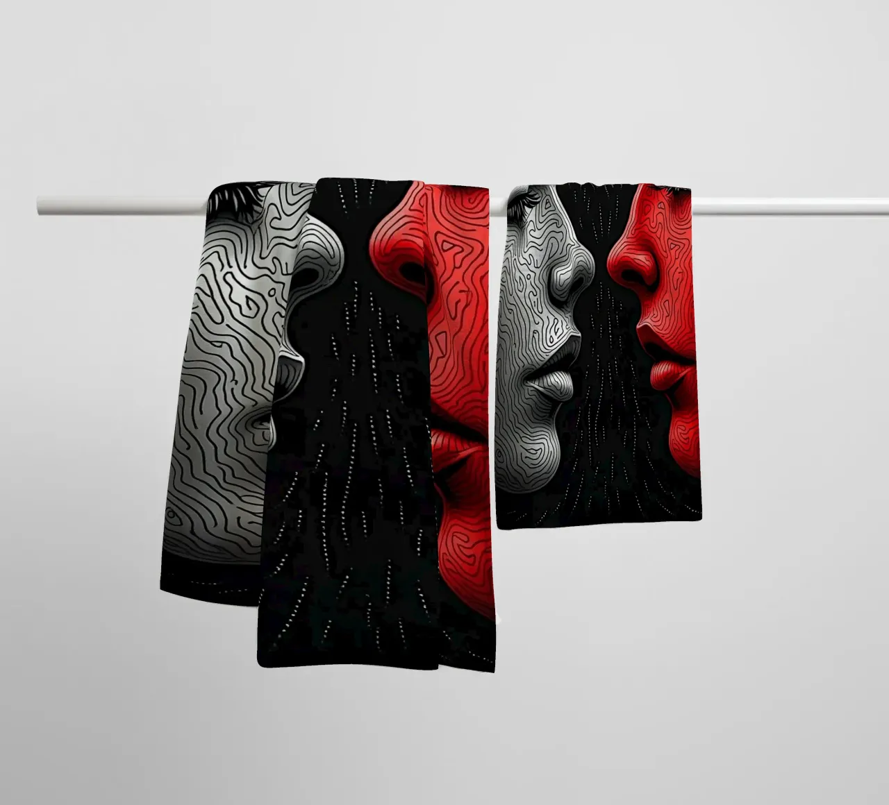Mirror_image_red_3 towel by AI-Portraits by LK