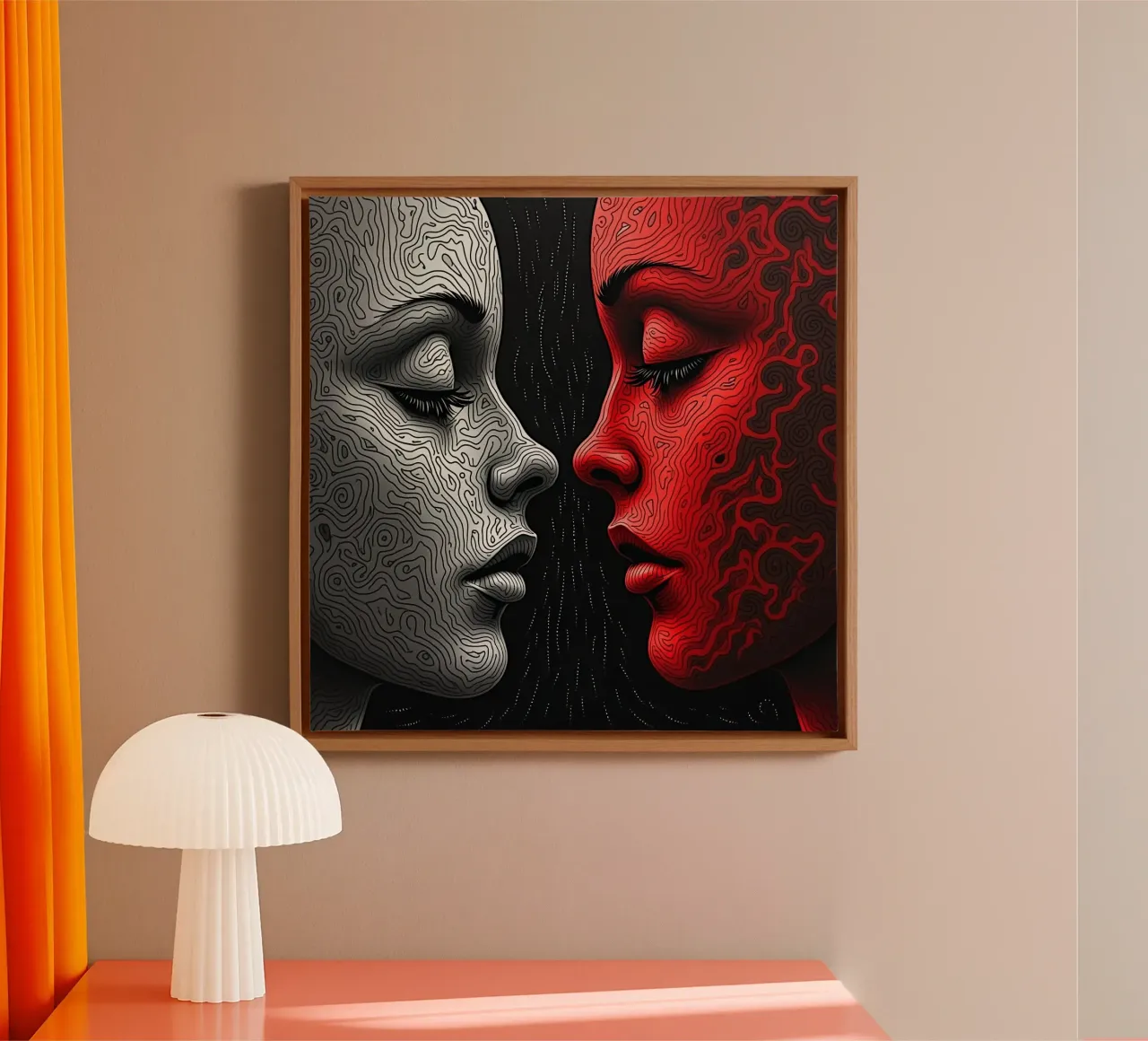 Immagine_specchio_rosso_3 tela con Cornice a cassetta da AI-Portraits by LK
