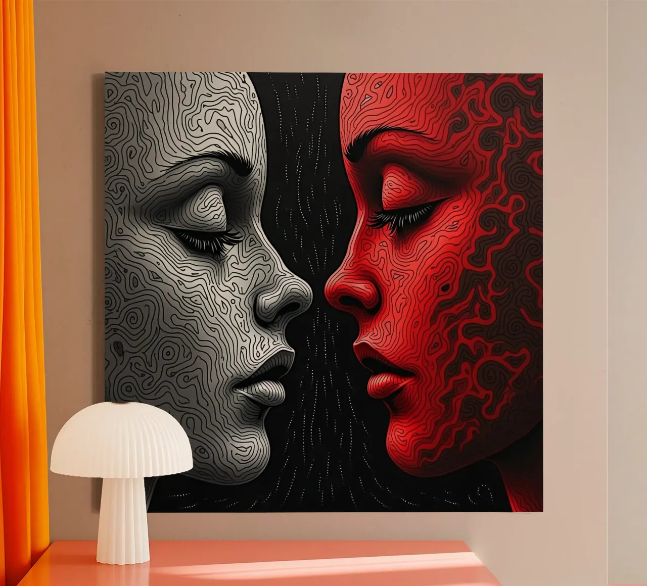 Immagine_specchio_rosso_3 tela con Cornice a cassetta da AI-Portraits by LK