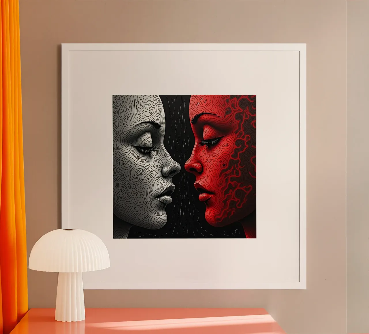 Imagen_espejo_rojo_3 poster con marco de aluminio de AI-Portraits by LK