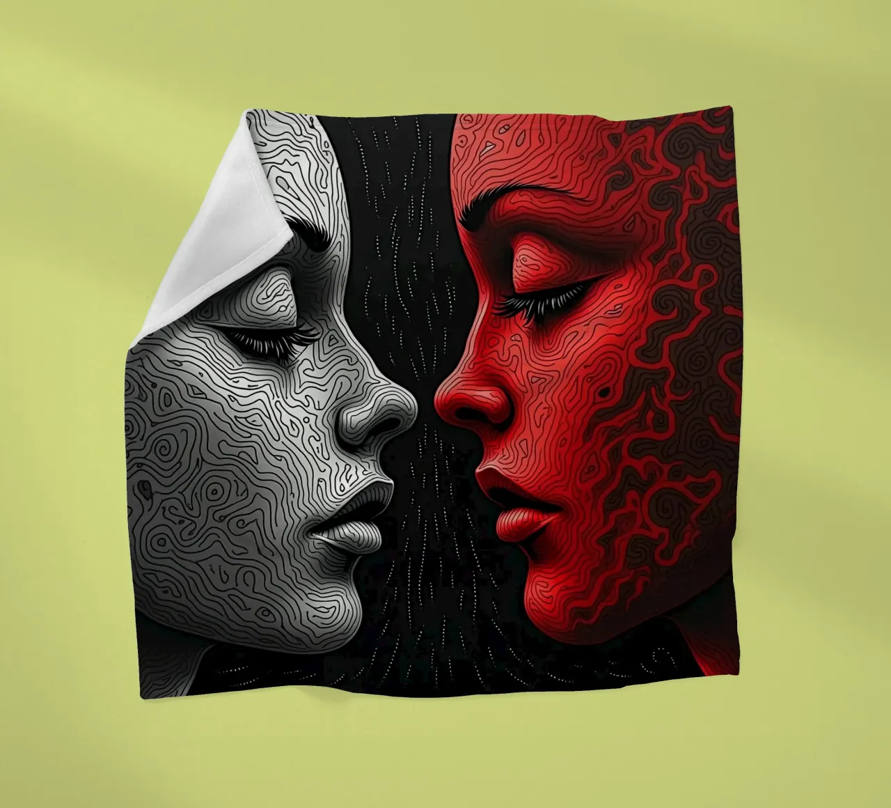 Immagine_specchio_rosso_3 coperta in pile da AI-Portraits by LK