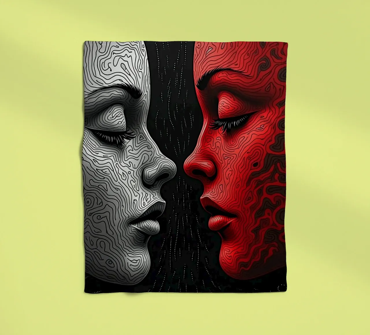 Immagine_specchio_rosso_3 coperta in pile da AI-Portraits by LK