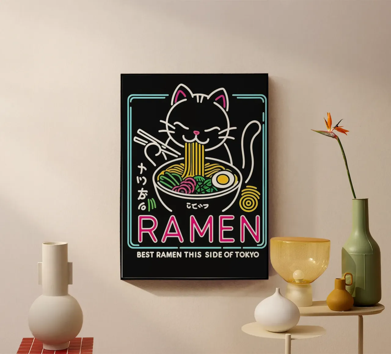 Neon Ramen Cat plexiglass da Nando Art