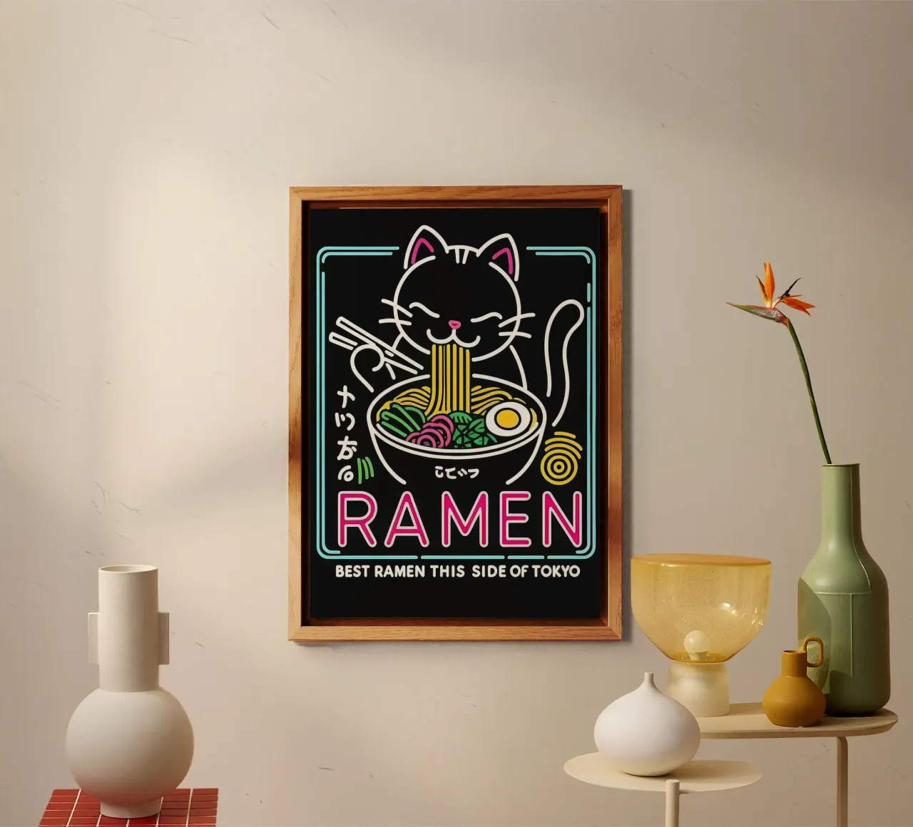 Neon Ramen Cat pannello forex da Nando Art