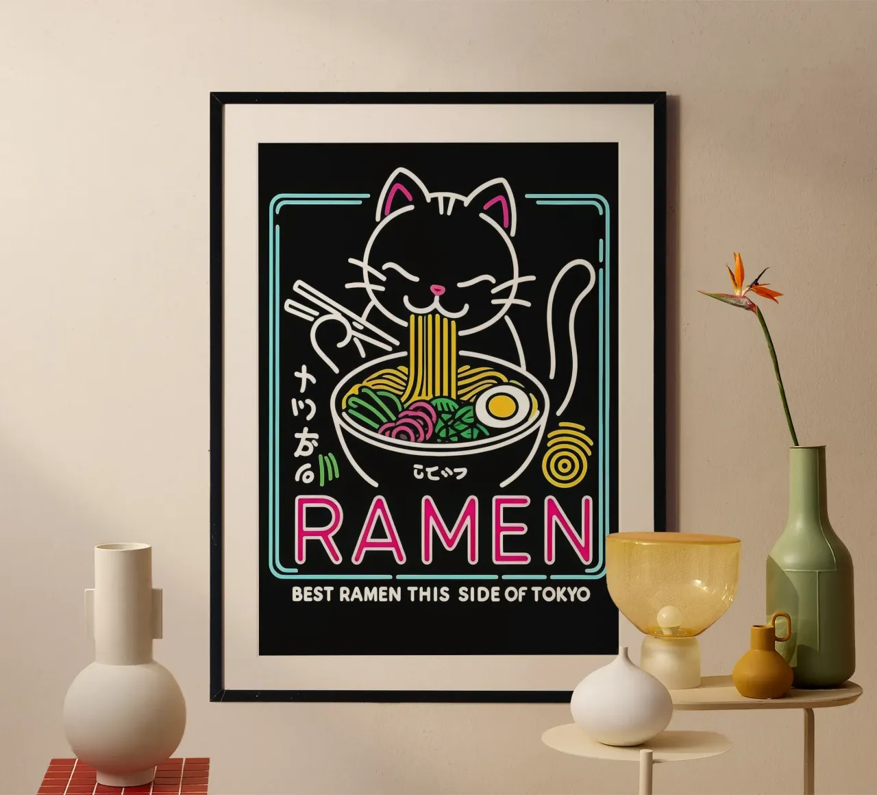 Neon Ramen Cat carta hahnemühle da Nando Art