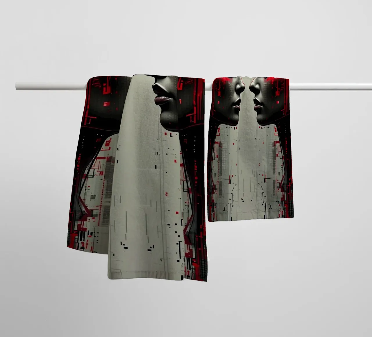 Mirror_image_red_4 towel by AI-Portraits by LK
