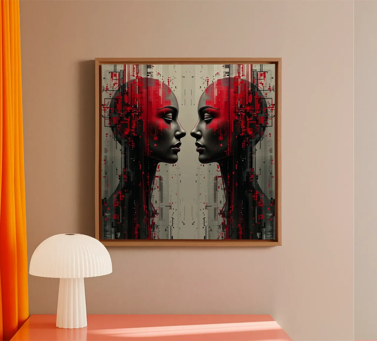 Immagine_specchio_rosso_4 tela con Cornice a cassetta da AI-Portraits by LK