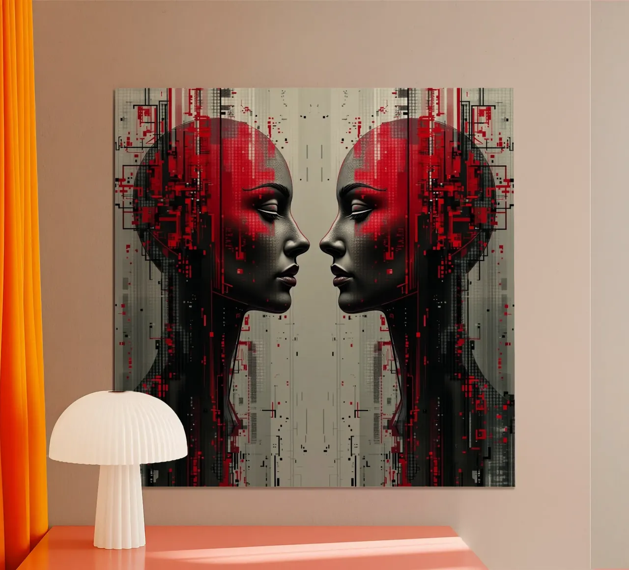 Immagine_specchio_rosso_4 poster con telaio in legno da AI-Portraits by LK