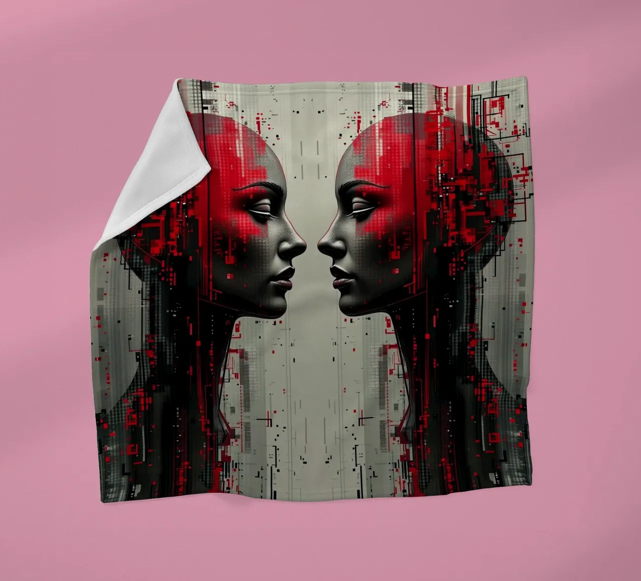 Immagine_specchio_rosso_4 coperta in pile da AI-Portraits by LK