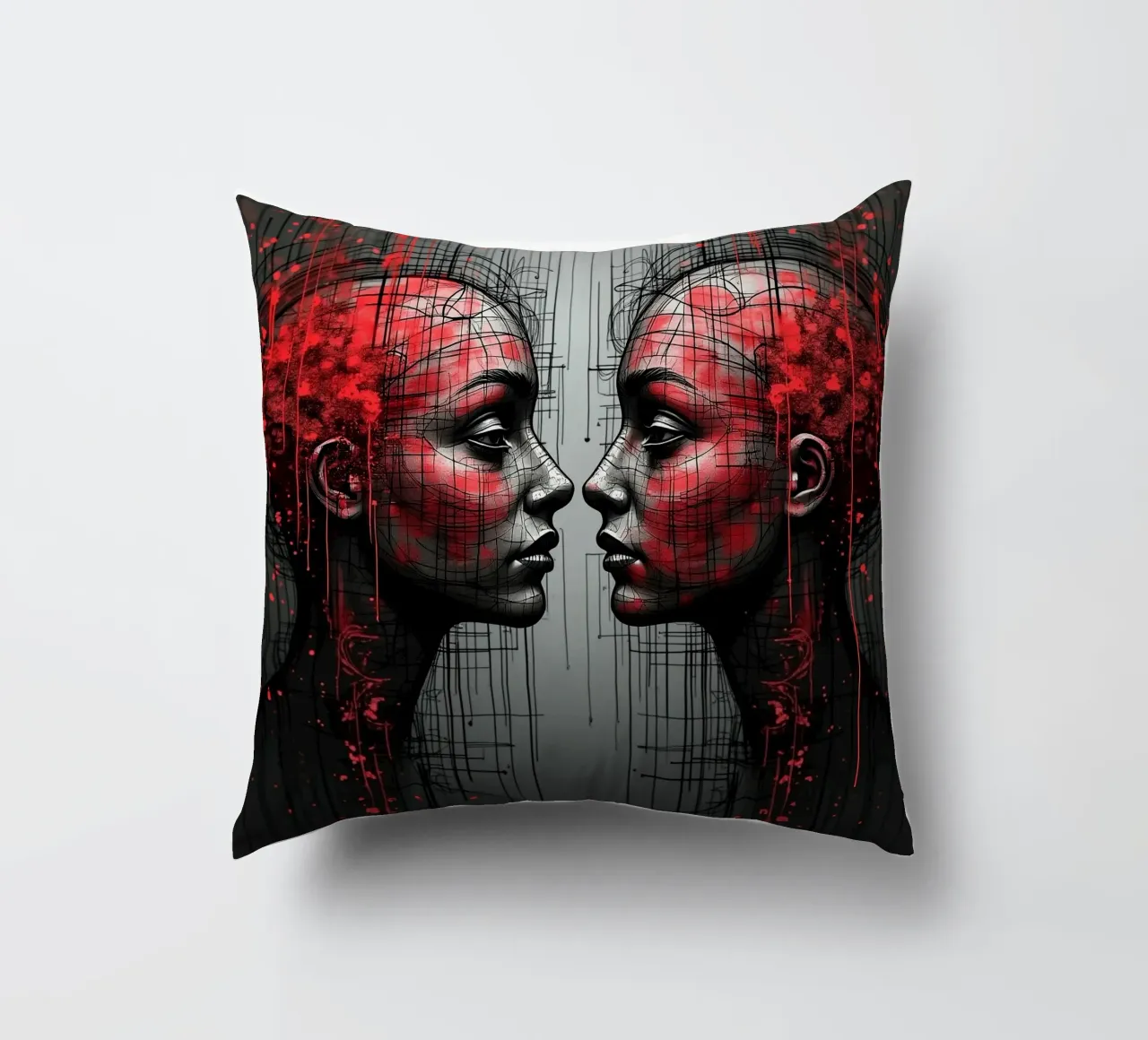 Immagine_specchio_rosso_5 cuscino da AI-Portraits by LK