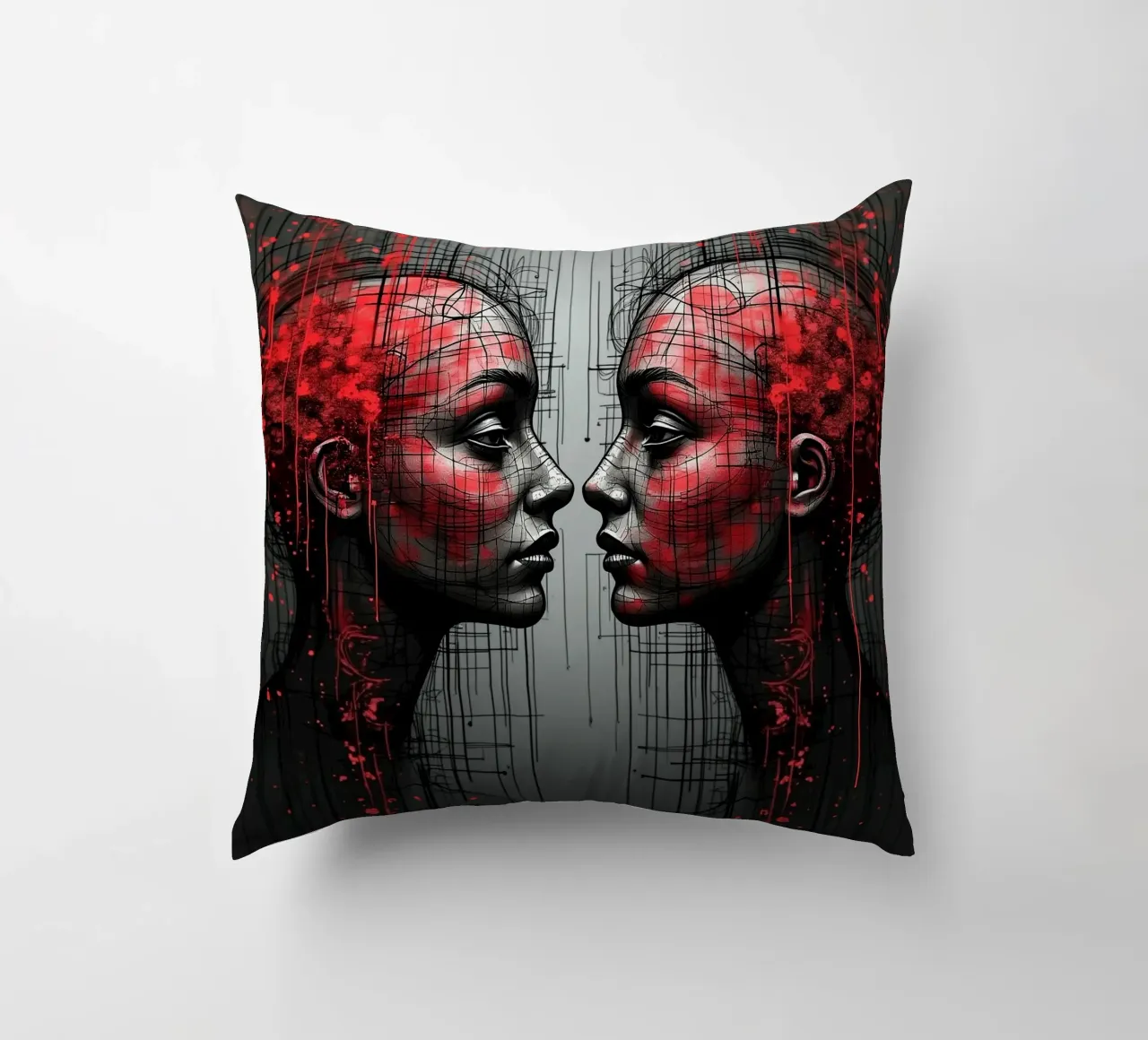 Immagine_specchio_rosso_5 cuscino da AI-Portraits by LK