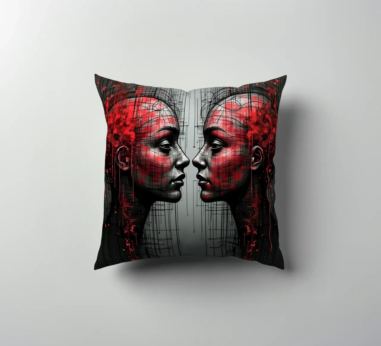 Immagine_specchio_rosso_5 cuscino da AI-Portraits by LK