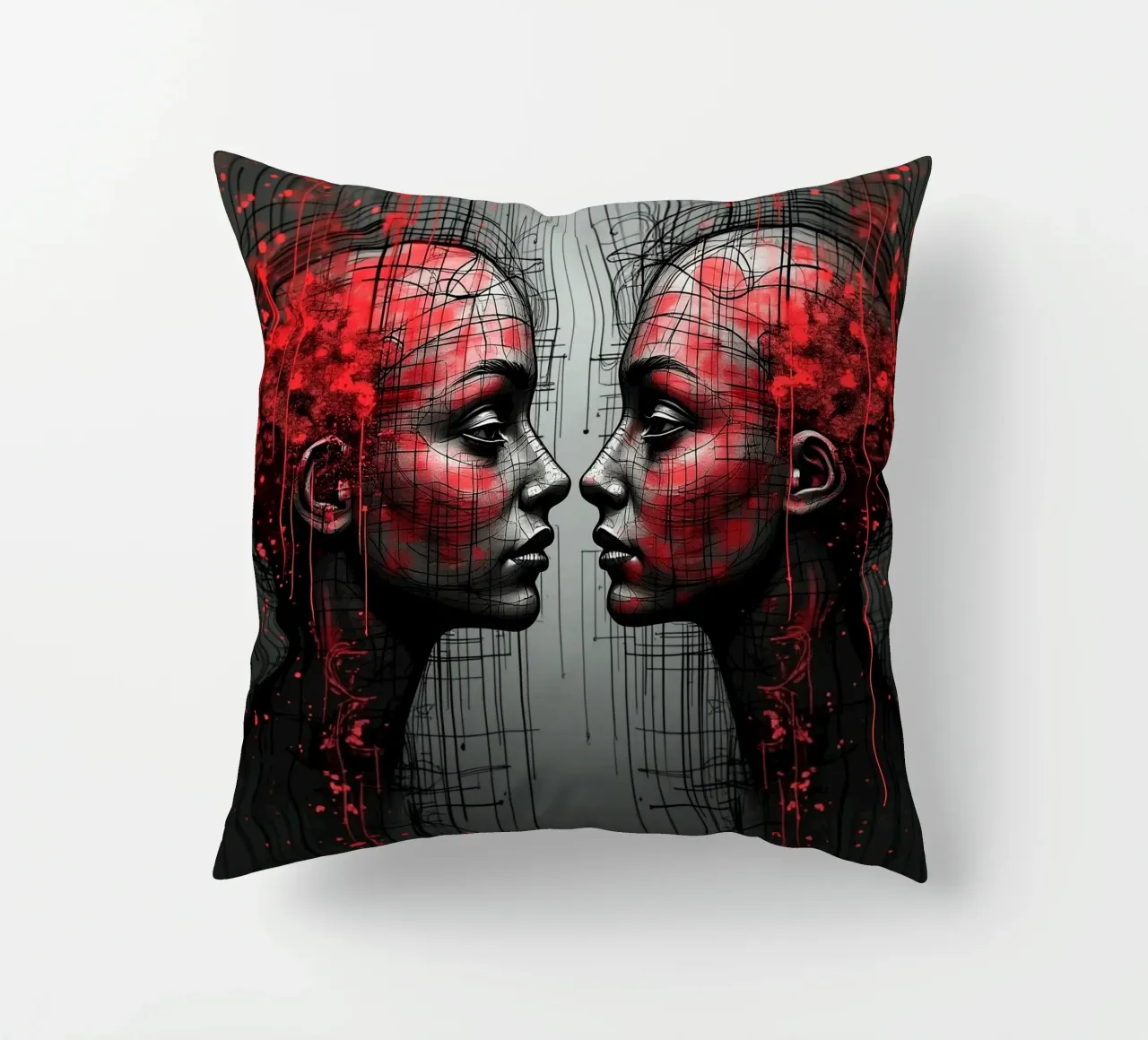 Immagine_specchio_rosso_5 cuscino da AI-Portraits by LK