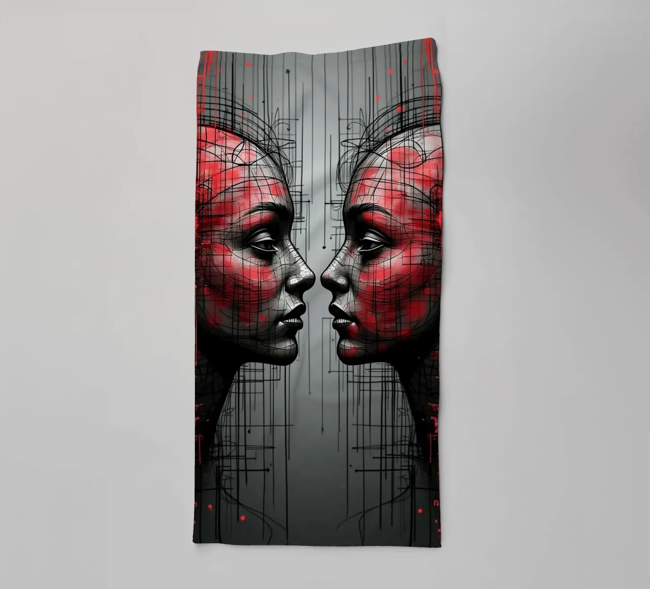Mirror_image_red_5 towel by AI-Portraits by LK