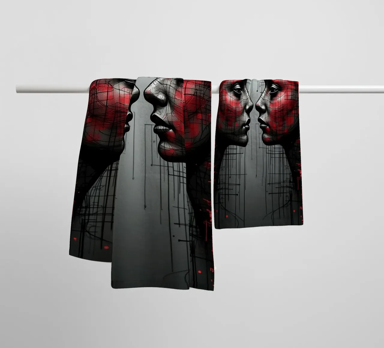 Mirror_image_red_5 towel by AI-Portraits by LK