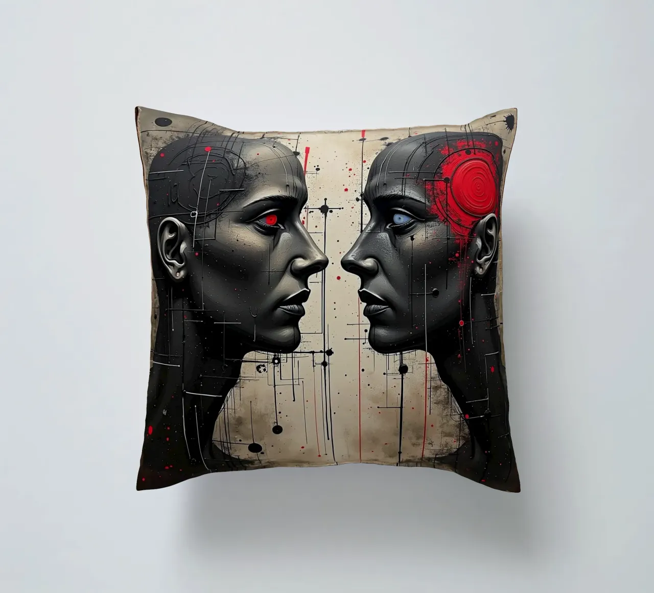 Immagine_specchio_rosso_6 cuscino da AI-Portraits by LK