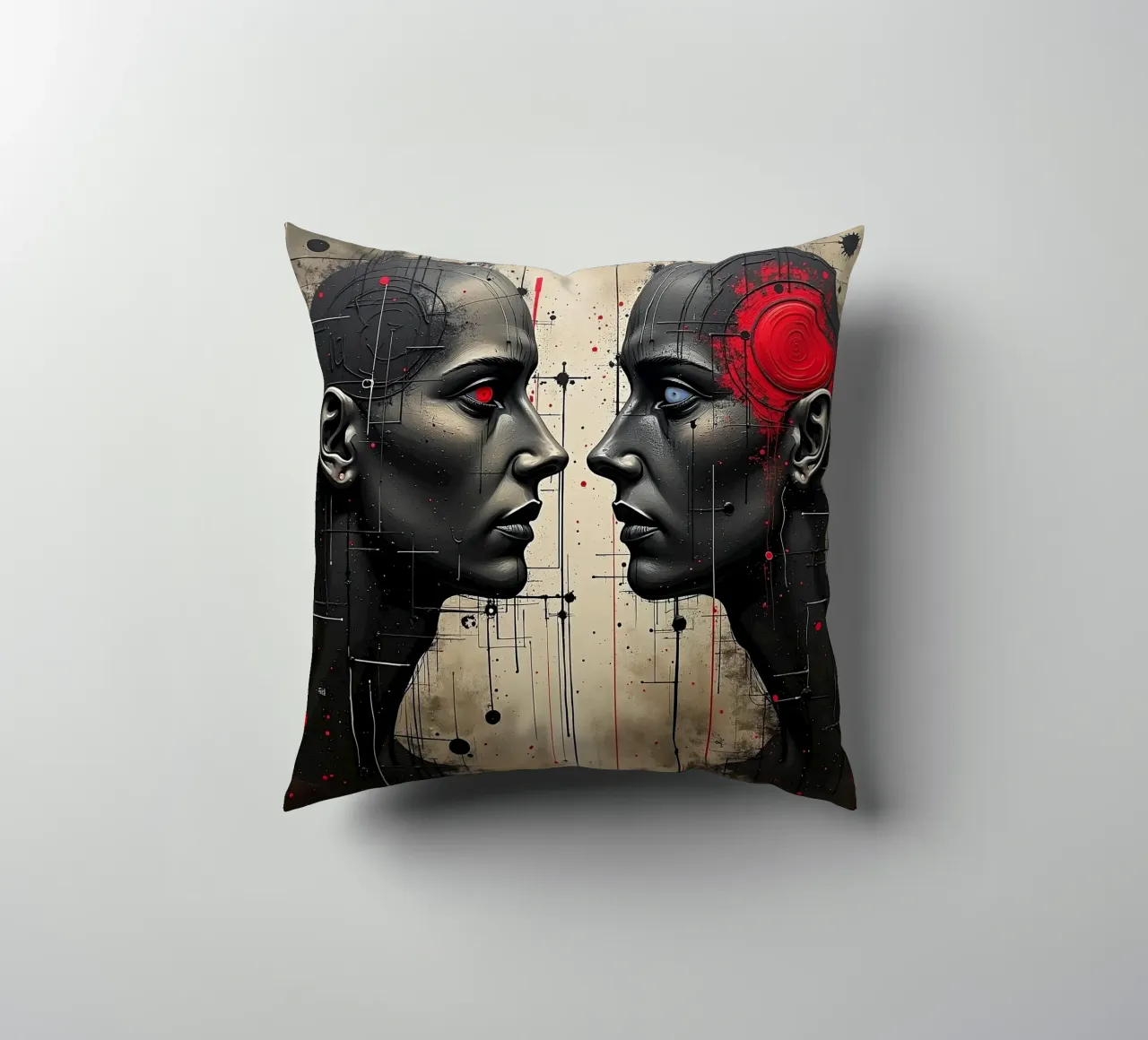 Immagine_specchio_rosso_6 cuscino da AI-Portraits by LK