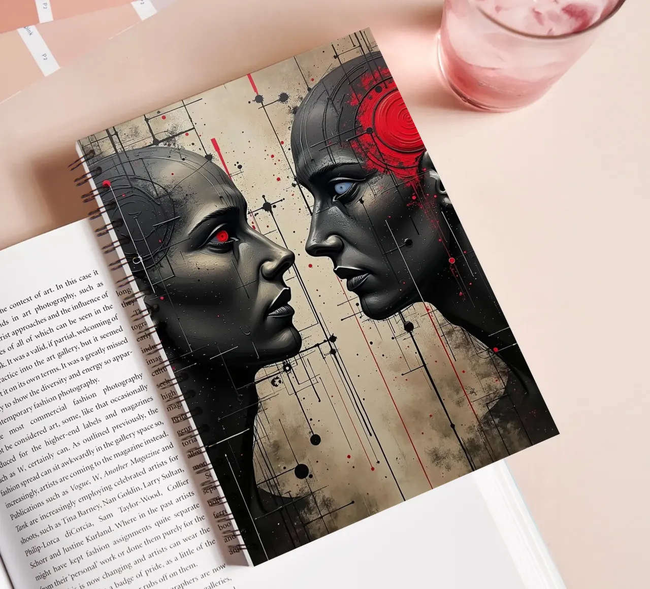 Mirror_image_red_6 spiral notebook by AI-Portraits by LK