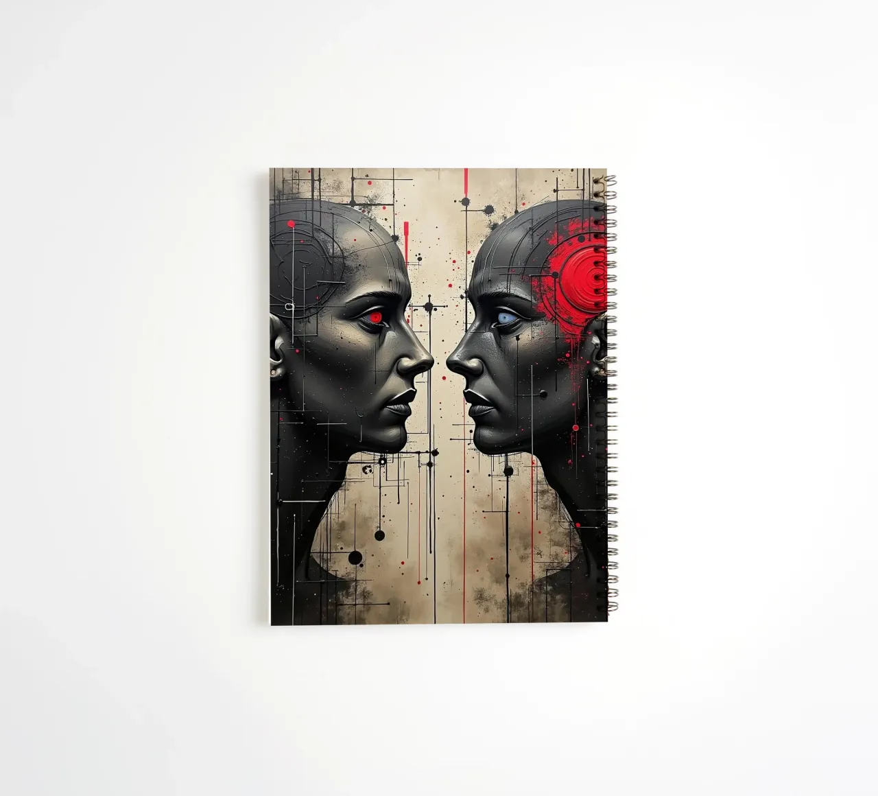 Mirror_image_red_6 spiral notebook by AI-Portraits by LK