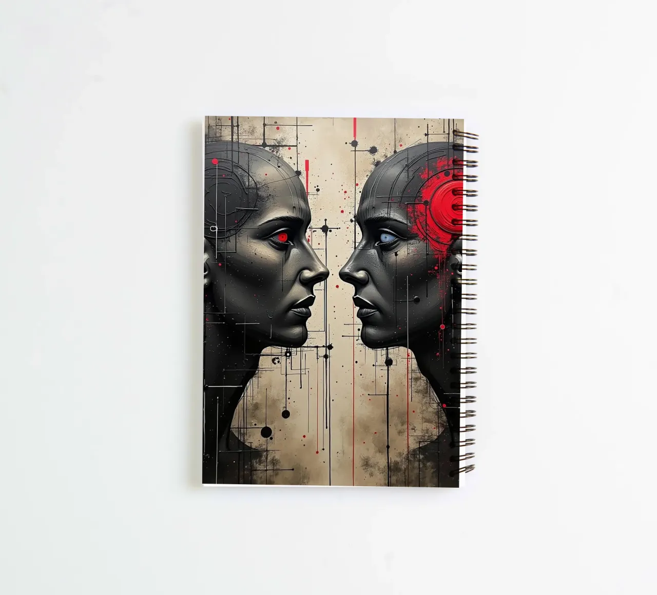 Mirror_image_red_6 spiral notebook by AI-Portraits by LK