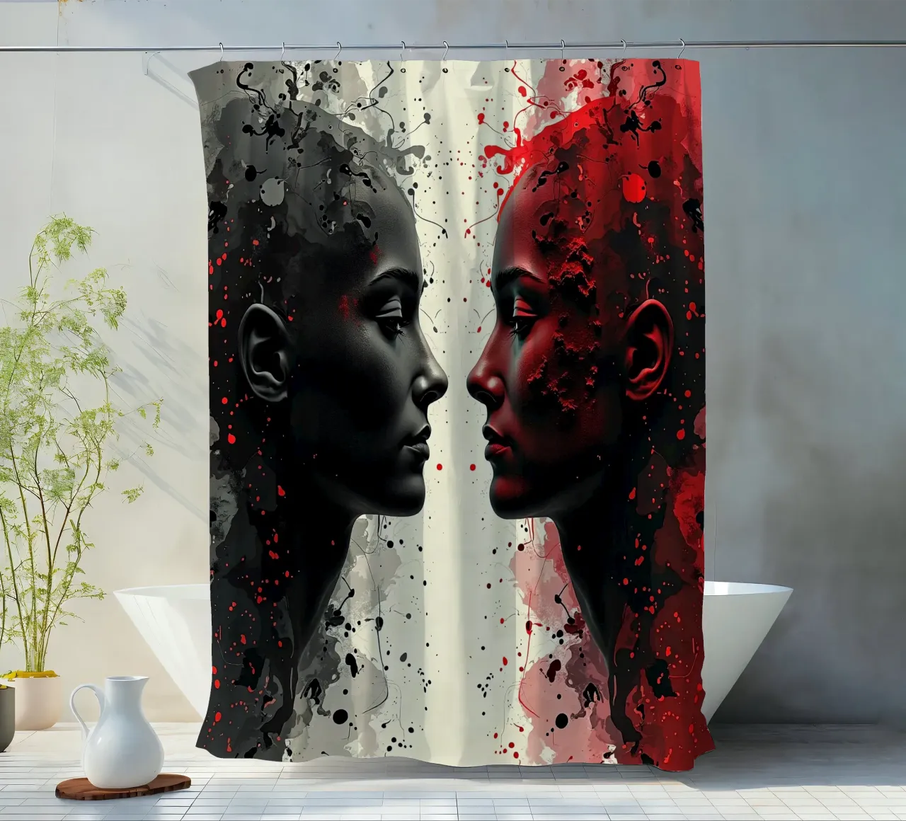 Immagine_specchio_rosso_7 tenda da doccia da AI-Portraits by LK