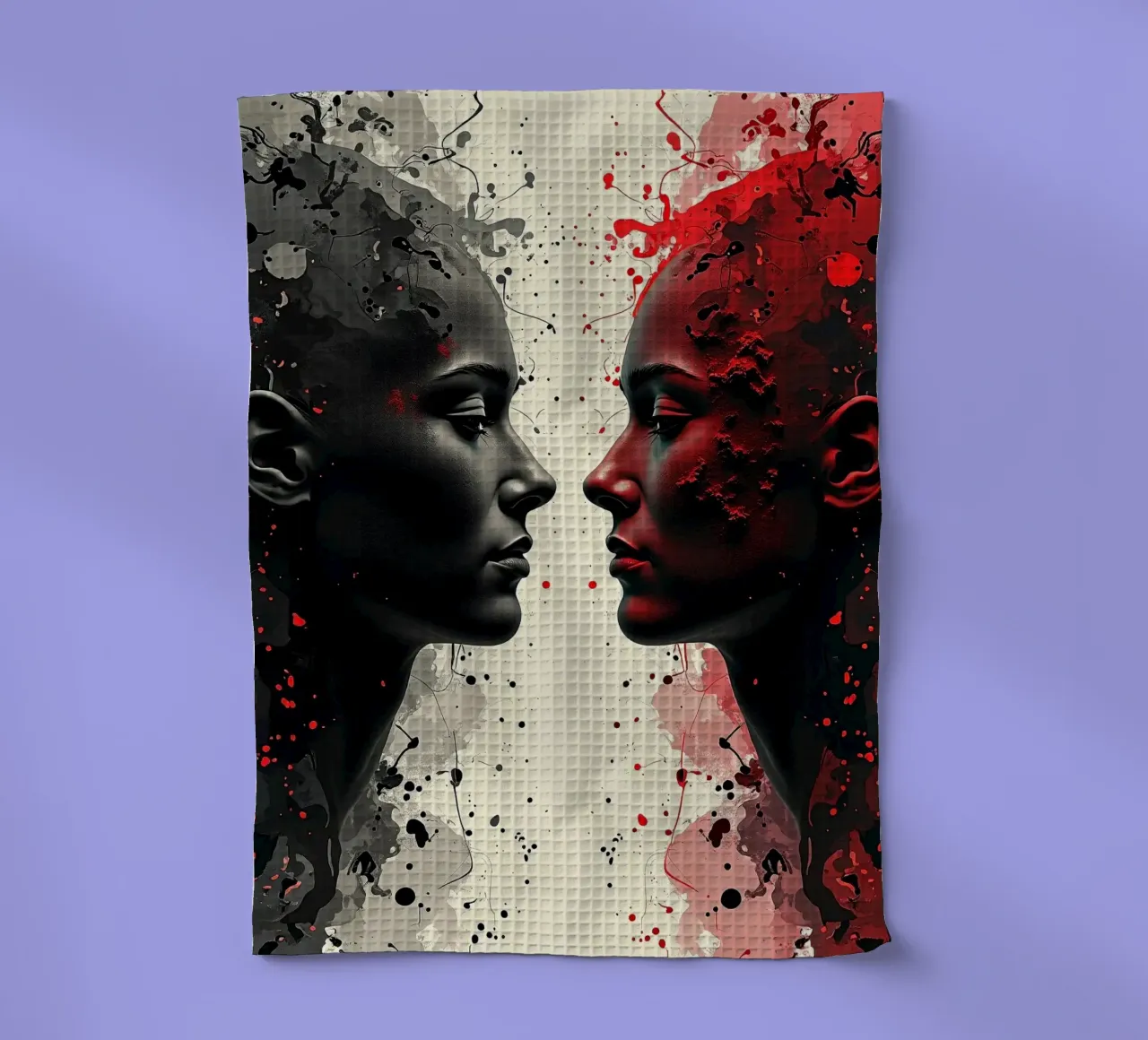 Mirror_image_red_7 tea towel by AI-Portraits by LK