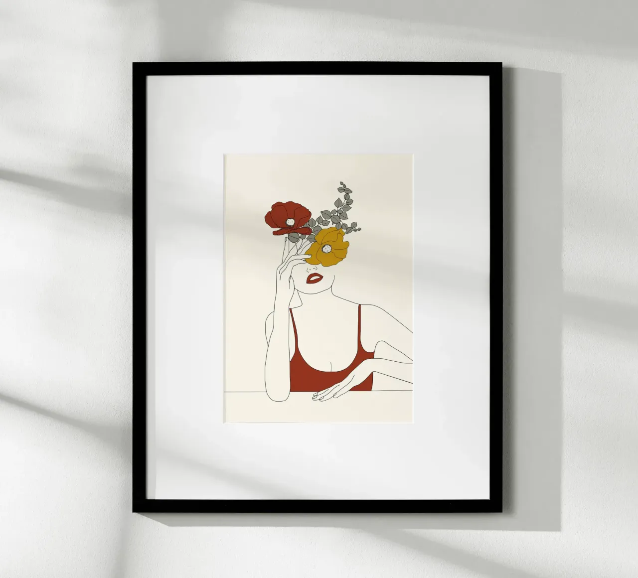 Colorful Thoughts Minimal Line Art Woman with Flowers II poster con telaio in plastica da Nadjaa